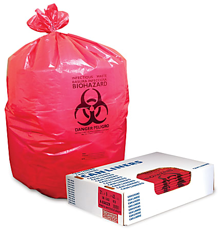Heritage Healthcare Biohazard Can Liners, 44 Gallons, 37" x 50", 1.3 Mil., Red, Box Of 150