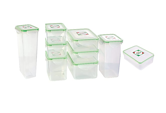 Kinetic Fresh Food Storage Container Set, 18 Piece Set, Clear/Green