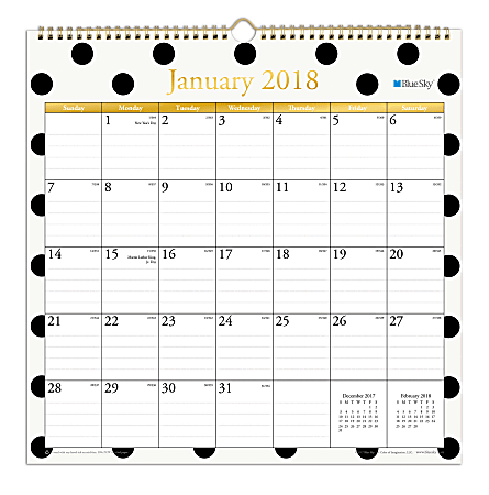 Blue Sky™ Monthly Wall Calendar, 12" x 12", 50% Recycled, Noelle, January to December 2018