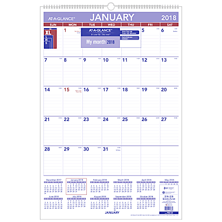 AT A GLANCE Monthly Wall Calendar 20 x 30 BlueRed January to December