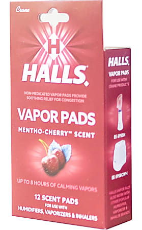 Crane Halls® Vapor Pads, Mentho-Cherry Scent, 4-5/16"H x 3"W x 1-1/4"D, Pack Of 12 Pads