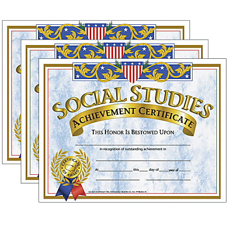 Hayes Certificates 8 12 x 11 Social Studies Achievement 30 Certificates
