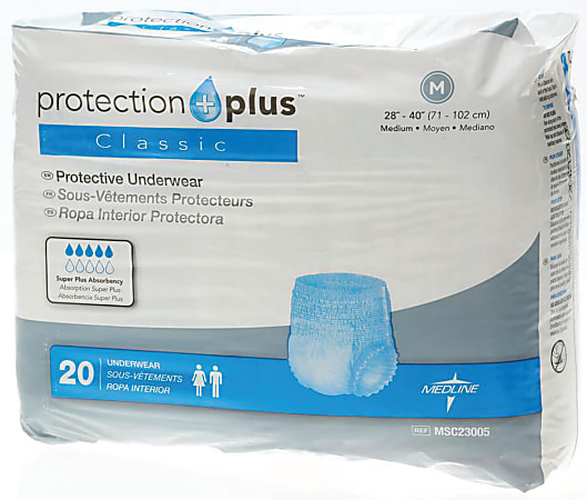 Protection Plus Classic Protective Underwear, Medium, 28 - 40", White, 20 Per Bag, Case Of 4 Bags