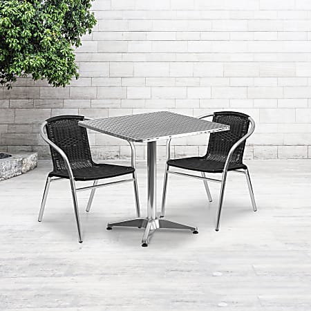 Flash Furniture Lila Square Aluminum Indoor-Outdoor Table With 2 Chairs, 27-1/2"H x 27-1/2"W x 27-1/2"D, Black, Set Of 3