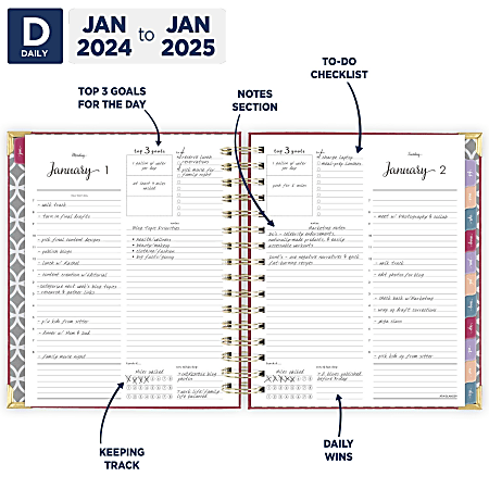 2024 AT-A-GLANCE® Harmony Hardcover Daily/Monthly Planner, 7 x 8-3/4,  Berry, January To December 2024, 6099-806-59