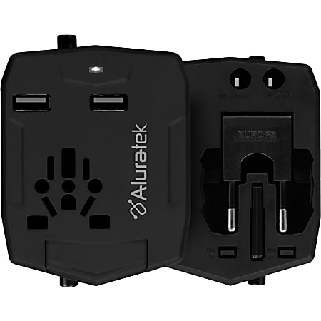 Aluratek Universal Travel Adapter with Built-in 3,000 mAh Battery Charger - For Smartphone, Charger, Gaming Device, Tablet PC, MP3 Player - Lithium Ion (Li-Ion) - 3000 mAh - 2.50 A - 5 V DC Output - 2 x - Black