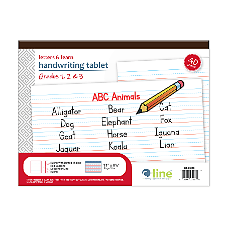 C-Line Letters & Learn Handwriting Tablets, 11” x 8-1/2”, Primary Rule, 40 Sheets, Multicolor, Pack Of 24 Tablets