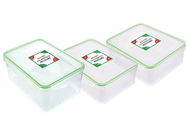 Kinetic Fresh Food Storage Container Set, 6 Piece Set, 54 Oz./91 Oz./112 Oz., Clear/Green