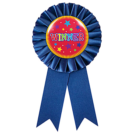Amscan Winner Pin-On Rosette Award Ribbons, 6", Blue, Pack Of 12 Ribbons