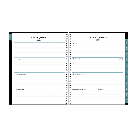 2024 Blue Sky Spanish WeeklyMonthly Planning Calendar 8 12 x 11 Solid Black  January to December 2024 135723 - Office Depot