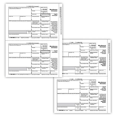 ComplyRight® 1099-MISC Tax Form Set, 3-Part, 2-Up, Recipient Copy Only, Pack Of 50 Forms