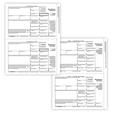 ComplyRight® 1099-MISC Tax Form Set, 3-Part, 2-Up, Recipient Copy Only, Pack Of 50 Forms