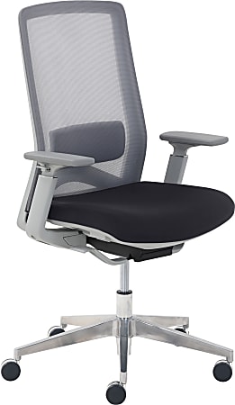 StyleWorks LA Mid Back Mesh/Fabric Chair, With Blue & Light Gray Slipcovers, Black/Off-White