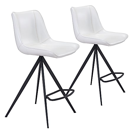 Zuo Modern® Aki Counter Chairs, White/Black, Set Of
