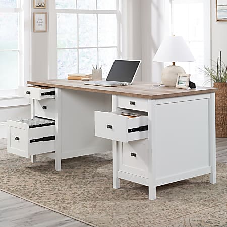 White computer desk sales with file drawer