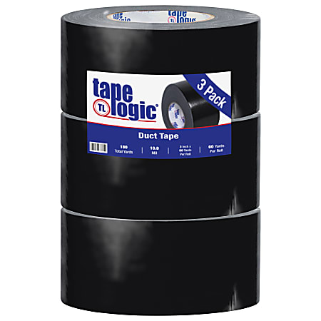 Tape Logic® Color Duct Tape, 3" Core, 3" x 180', Black, Case Of 3