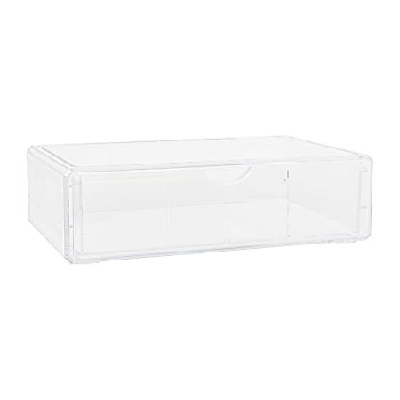 Martha Stewart Brody Plastic Stackable Office Desktop Organizer Box With Drawer, 2"H x 7-3/4"W x 12-3/4"D, Clear