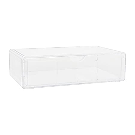 Martha Stewart Brody Plastic Stackable Office Desktop Organizer Box With Drawer, 2"H x 7-3/4"W x 12-3/4"D, Clear