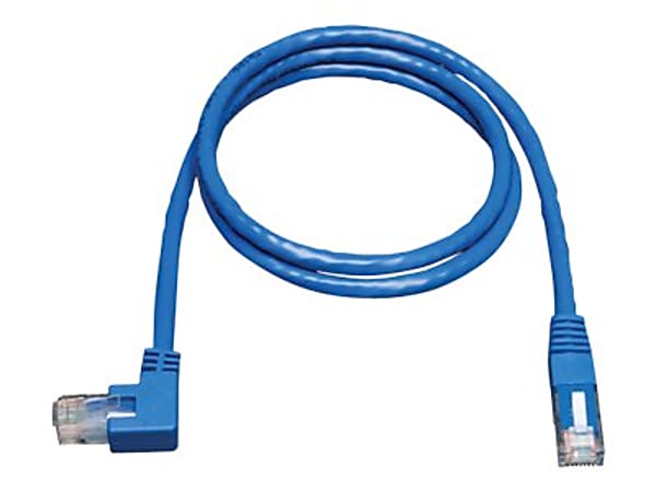 Tripp Lite 5ft Cat6 Gigabit Molded Patch Cable RJ45 Left Angle to Straight M/M Blue 5', N204005BLLA