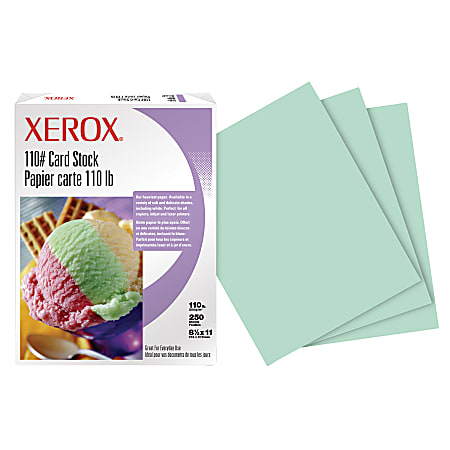 Xerox® 110-Lb Index Card Stock, Green, 8 1/2" x 11", Pack Of 250 Sheets