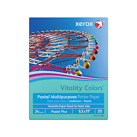 Xerox® Vitality Colors™ Pastel Plus Color Multi-Use Printer & Copy Paper, Aqua, Letter (8.5" x 11"), 500 Sheets Per Ream, 24 Lb, 30% Recycled