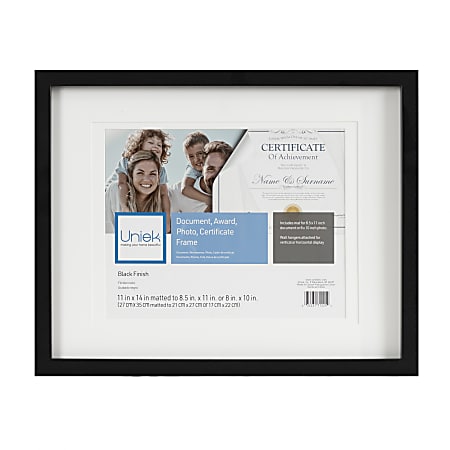 Uniek Gallery Photo/Document Picture Frame, 11” x 14" With Mat, Black