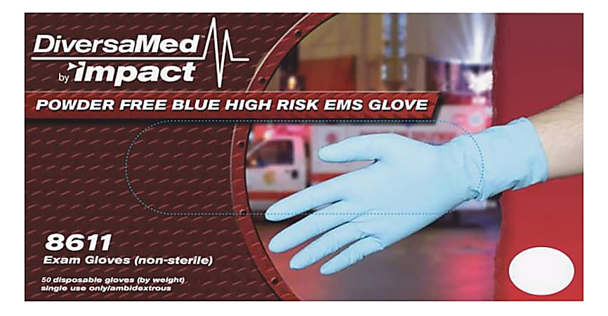 DiversaMed 14 mil ProGuard High-Risk EMS Exam Gloves - Large Size - Latex - Blue - Disposable, Non-sterile, Beaded Cuff, Powder-free, Ambidextrous - For Medical, Emergency Department, Laboratory Application, Fireplace - 50 / Box - 14 mil Thickness