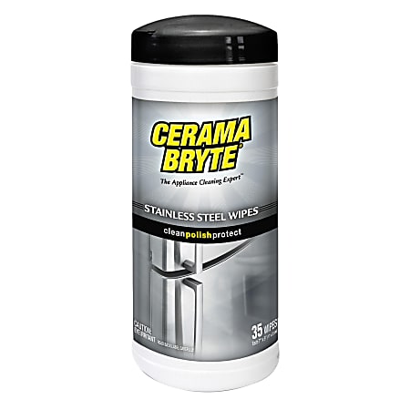 Cerama bryte 48635 Stainless Steel Cleaning Wipes 35 ct Ready To Use Wipe7  Width x 9 Length 35 Canister - Office Depot