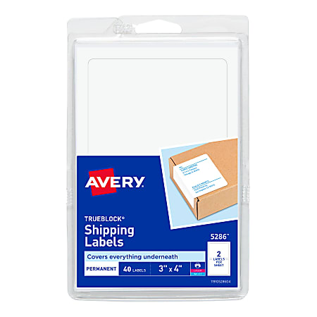 Avery® Shipping Labels With TrueBlock® Technology, 5286, Rectangle, 3" x 4", White, Pack Of 40