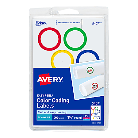 Avery® Removable Color-Coding Labels, 5407, Round, 1-1/4" Diameter, Assorted Colors, Pack Of 400