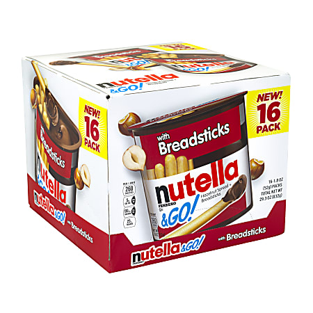 Nutella & Go Hazelnut Spread With Breadsticks, 1.8 Oz, Box Of 16 Cups