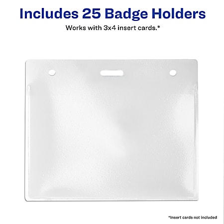 Avery Secure Top Badge Holders Horizontal Prepunched 3 x 4 Badge Clear Box  Of 25 - Office Depot