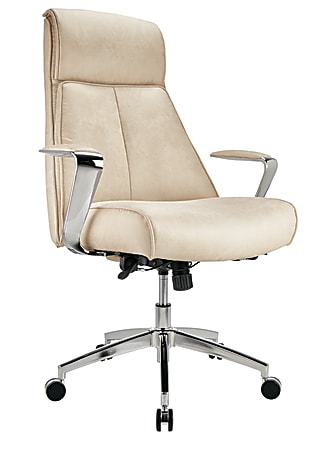 Realspace® Devley Modern Comfort Bonded Leath-Aire Executive High-Back Chair, Cream/Chrome