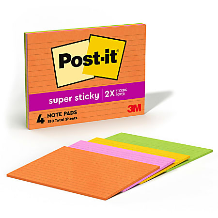 Post-it® Super Sticky Notes, 4 Pads, 8 in x 6 in, 2x the Sticking Power, School Supplies and Office Products, Sticky Notes  - 6845SSPL