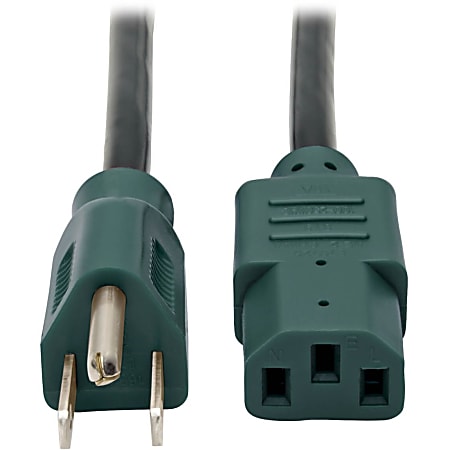 Tripp Lite 4ft Computer Power Cord Cable 5-15P to C13 Green 10A 18AWG 4' - 10A,18AWG (NEMA 5-15P to IEC-320-C13 with Green Plugs) 4-ft."