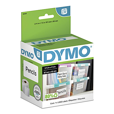 DYMO® LabelWriter® Multipurpose Labels, 30334, 2 1/4" x 1 1/4", White, Roll Of 1,000