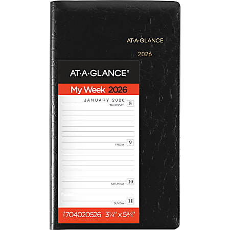AT-A-GLANCE® Designer Cover 2026 Weekly Planner, Black, Pocket, 3 1/4" x 5 3/4"