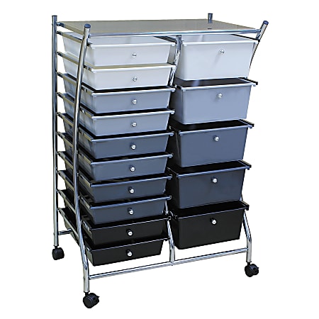 Realspace® 15-Drawer Mobile Organizer, 37 5/7"H x 25"W x 15 1/5"D, Black/Gray/White