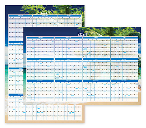 2024 Office Depot® Brand Reversible Erasable Wall Calendar, 36" x 24", Paradise, January To December 2024 , ODUS2302-001
