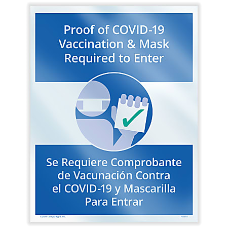 ComplyRight™ Vaccination Window Cling, Proof of Vaccination & Mask Required to Enter, 8-1/2" x 11", English/Spanish