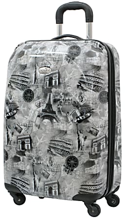 Overland World Destination Hardside Upright Rolling Carry-On Luggage Bag, 20"H x 9"W x 13-1/2"D, Gray