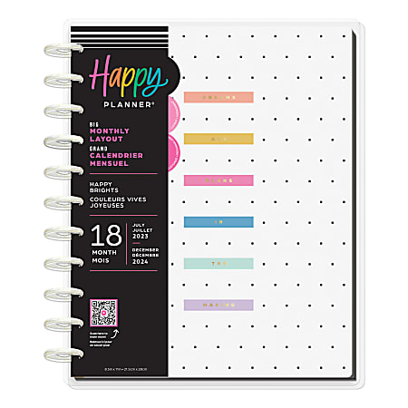 2023 2024 Happy Planner 18 Month MonthlyWeekly Big Planner 8 12 x 11 Happy  Brights July 2023 To December 2024 PPBD18 041 - Office Depot
