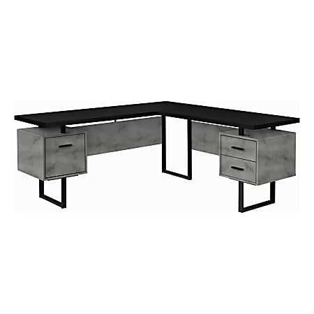 Monarch Specialties Dallas 71"W L-Shaped Corner Desk, Gray/Black