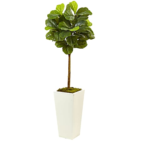 Nearly Natural Real-Touch 54" Fiddle Leaf Fig With Planter, Green/White