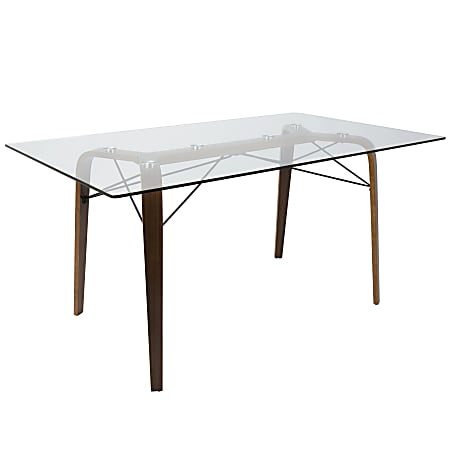 Lumisource Trilogy Mid-Century Modern Dining Table, Rectangular, Glass/Walnut