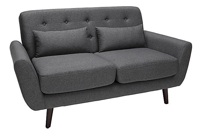 OFM 161 Collection Mid-Century Modern Tufted Fabric Loveseat Sofa, Dark Gray/Walnut