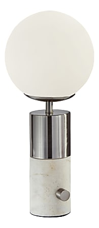 Adesso® Pearl Table Lamp, 17-1/2”H, White Opal Shade/White Marble And Brushed-Steel Base