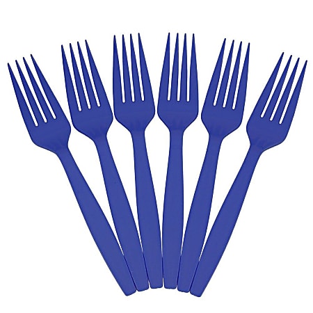 JAM PAPER Big Party Pack of Premium Plastic Forks, Blue, 100 Disposable Forks/Box 