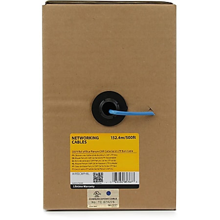 StarTech.com 1000 ft Roll of Blue Plenum CMP Cat5e Solid UTP Bulk Cable -  Cat5e Bulk Cable - Cat5e Plenum Cable - 1000 ft Cat5e Cable - Cat5e Plenum  ...