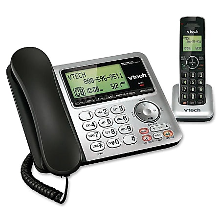 VTech CS6649 DECT 6.0 Expandable Corded/Cordless Phone with Answering System and Caller ID/Call Waiting, Silver/Black with 1 Handset - 1 x Phone Line - Speakerphone - Answering Machine - Backlight
